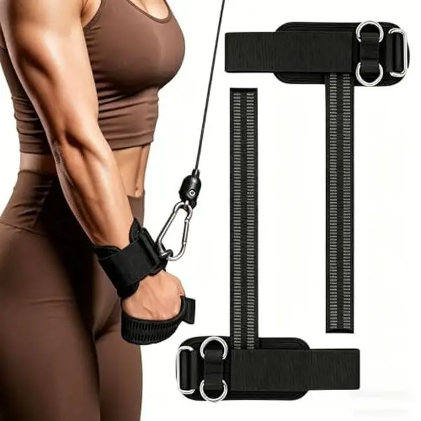 Unisex 2-in-1 Non-Slip Weight Lifting Straps with Cuffed D-Rings, Fitness Exercise Machine Attachments