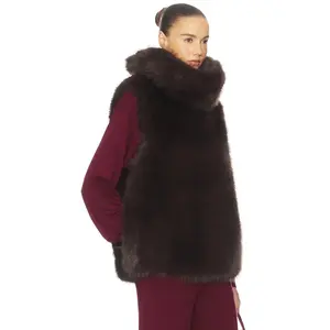 Helsa Faux Fox Gilet in Chicory