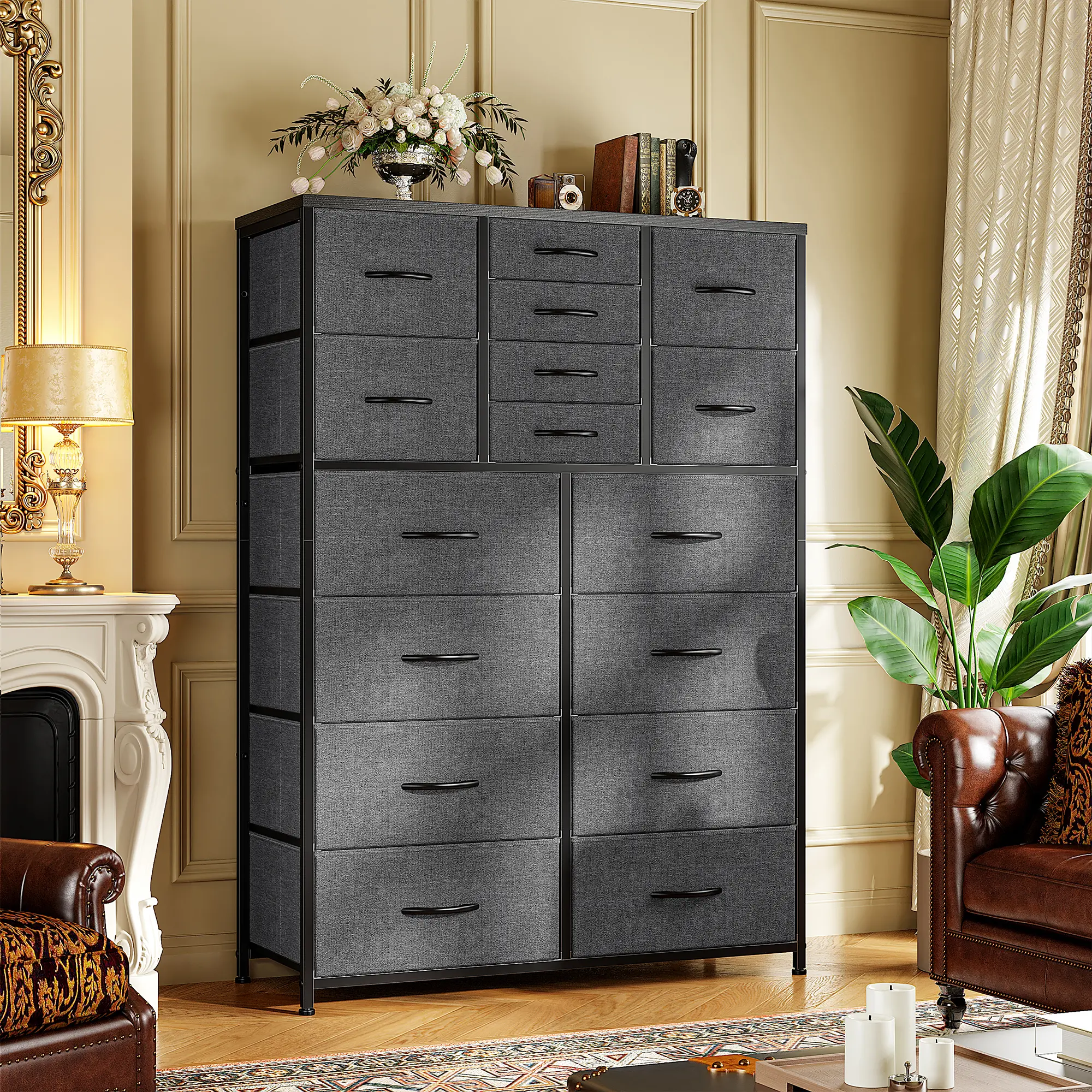 Raybee Furniture Tall Dresser for Bedroom with 12/16 Drawer, Fabric Bedroom Dressers & Chests of Drawers, Storage Dresser for Bedroom with Deep Drawers for Closet, Entryway