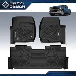 CROSSDESIGN TPE Floor Mats Fit for Ford Explorer(Excludes Hybrid)Ford F-250 / F-350 Super Duty ,Ford Escape/13-18 C-Max, F-150 SuperCrew (includes 22-24 Lightning Models)Ford Accessories Black Waterproof Durable floormats Non-slip