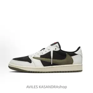 Leather, low-top, retro basketball shoes for women in black and green olive style