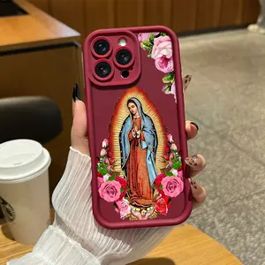 Virgin Mary Flower Pattern TPU Phone Case for iPhone 17 Pro Max 16 15 Plus 14 13 12 11 XR XS and Samsung Galaxy S25 S24 S23 S22 A71 A56 A55 A54 A53 A52 Shockproof Lightweight Protective Smartphone Cover