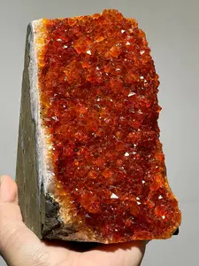 1pc Unique Orange Cluster Geode Quartz - Synthetic Gemstone with Intricate Faceted Design for DIY Jewelry Making, Professional Crafting, Office Decor & Crystal Collection,Tabletop or Shelf Display - Perfect Gift for Enthusiasts,forChristmas, Halloween, Th