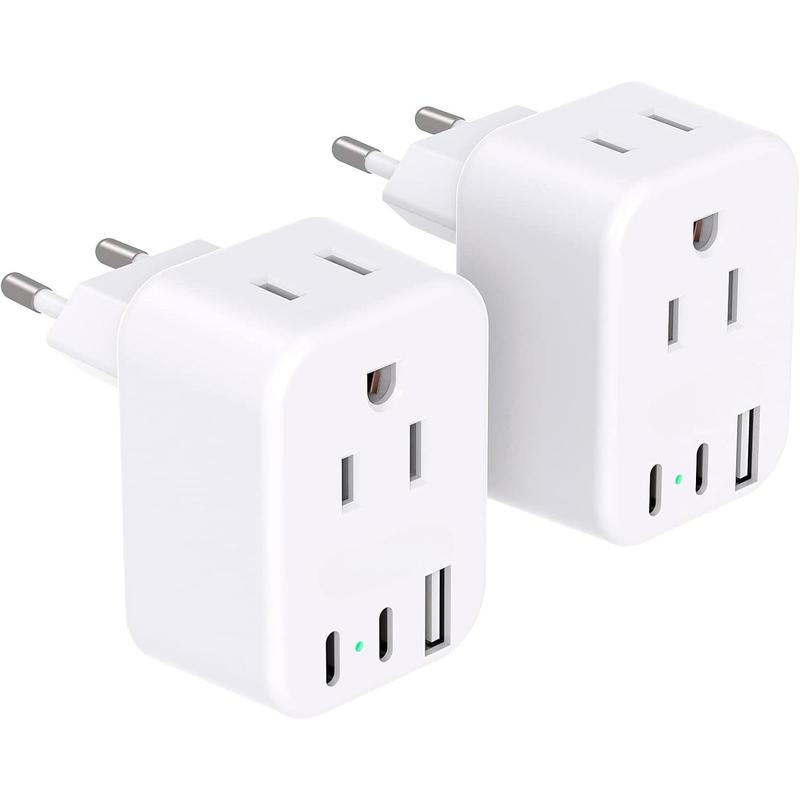SQ-APT017 European Travel Plug Adapter for International,  Italy Spain Power Adapter 2 Outlets 2 USB C Ports, Type C Adapter Travel Cruise Essentials for US to Most Europe France Germany EU, 2 Pack
