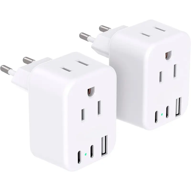 SQ-APT017 European Travel Plug Adapter for International,  Italy Spain Power Adapter 2 Outlets 2 USB C Ports, Type C Adapter Travel Cruise Essentials for US to Most Europe France Germany EU, 2 Pack