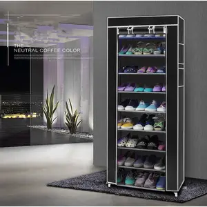Room-saving 10-Layers 9 Lattices Non-woven Fabric Shoe Rack Black storage unit