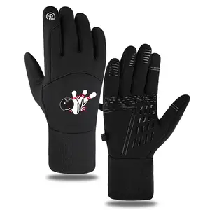 Bowling Ball and Pins Printed Touchscreen Winter Gloves for Outdoor Sports and Casual Use  Perfect for Bowling Enthusiasts and Athletes  Ideal Christmas Gift for Sports Lovers and Winter Holiday Cele