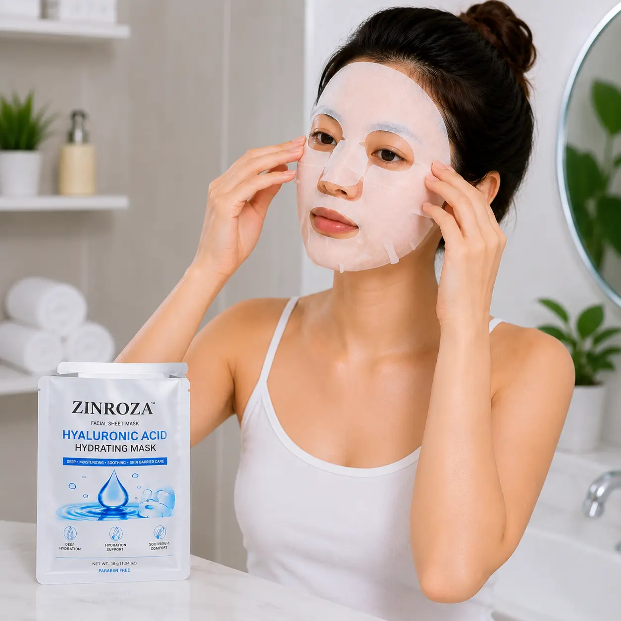 ZINROZA Hyaluronic Acid Hydrating Face Mask Sheet Daily Facial