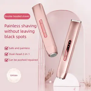 Suitable for Women Bikini Trimmer, Electric Shaver Rechargeable 3-in-1 Body and Face Hair Remover, Dual Head Design for Painless Trimming of Pubic Hair, Facial, Underarm, and Leg Hair, Waterproof Blades, New Year Gift Shaving Care