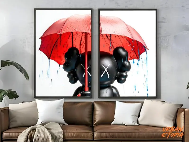 Colorful KAWS Red Umbrella Poster, set of 2 poster- Hypebeast Figure Print, Kaws Hypebeast Toy Art