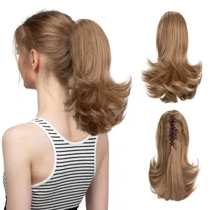 Short Claw Clip  Ponytail  Extension Curly Wavy Pony Tails Balayage Blonde  Synthetic Heat Friendly Fiber   for Women Girls