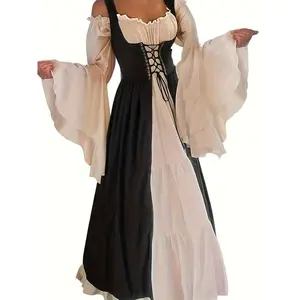 2025 Women's Medieval Renaissance Costume Role-playing Dress -  Elegant & Detailed Design - Polyester Fabric - Perfect for Renaissance Fairs, Cosplay & Themed Parties - Ideal for History Buffs & Costume Enthusiasts Womenswear Clothes elven Basic Black