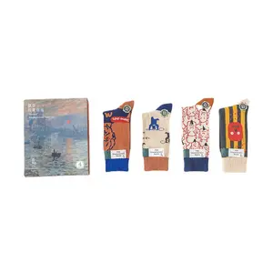 4 Pairs Monet Series Oil Painting Trendy Cotton Socks Gift Box short