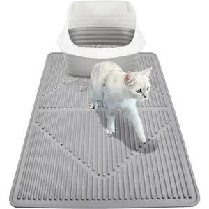 Rubber Large Cat Litter Mat - Kitty Litter Box mat - Silicone Litter Trapping Catcher Mat - Cat Supplies & Accessories for Indoor Cats (28" x 20")- Grey