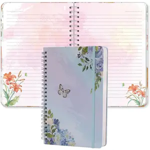 Floral Spiral Notebook, A5 College Ruled Journal for Women with 160 Colorful Pages for Poetry, Work Notes & Daily Writing, Blue, Hardcover