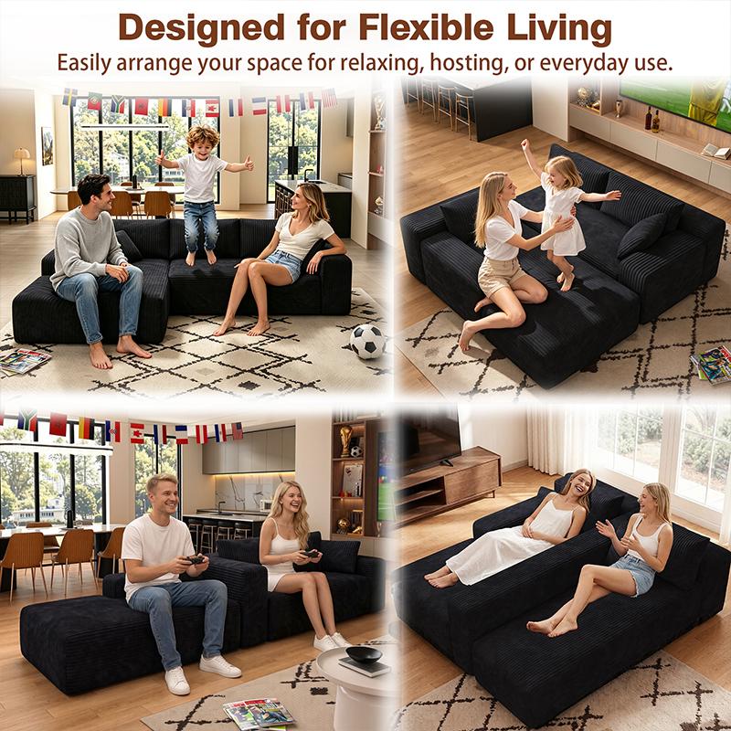 96-in Traditional U-Shaped Memory Foam Sectional Couch - 1-Package Oversized Modular Frame, Compressed Cotton Fabric, Deep Seating, Space-Saving Convertible Sleeper, Cloud-Like Comfort, Apartment Furniture, Sofas Living Room, Living Room Furniture
