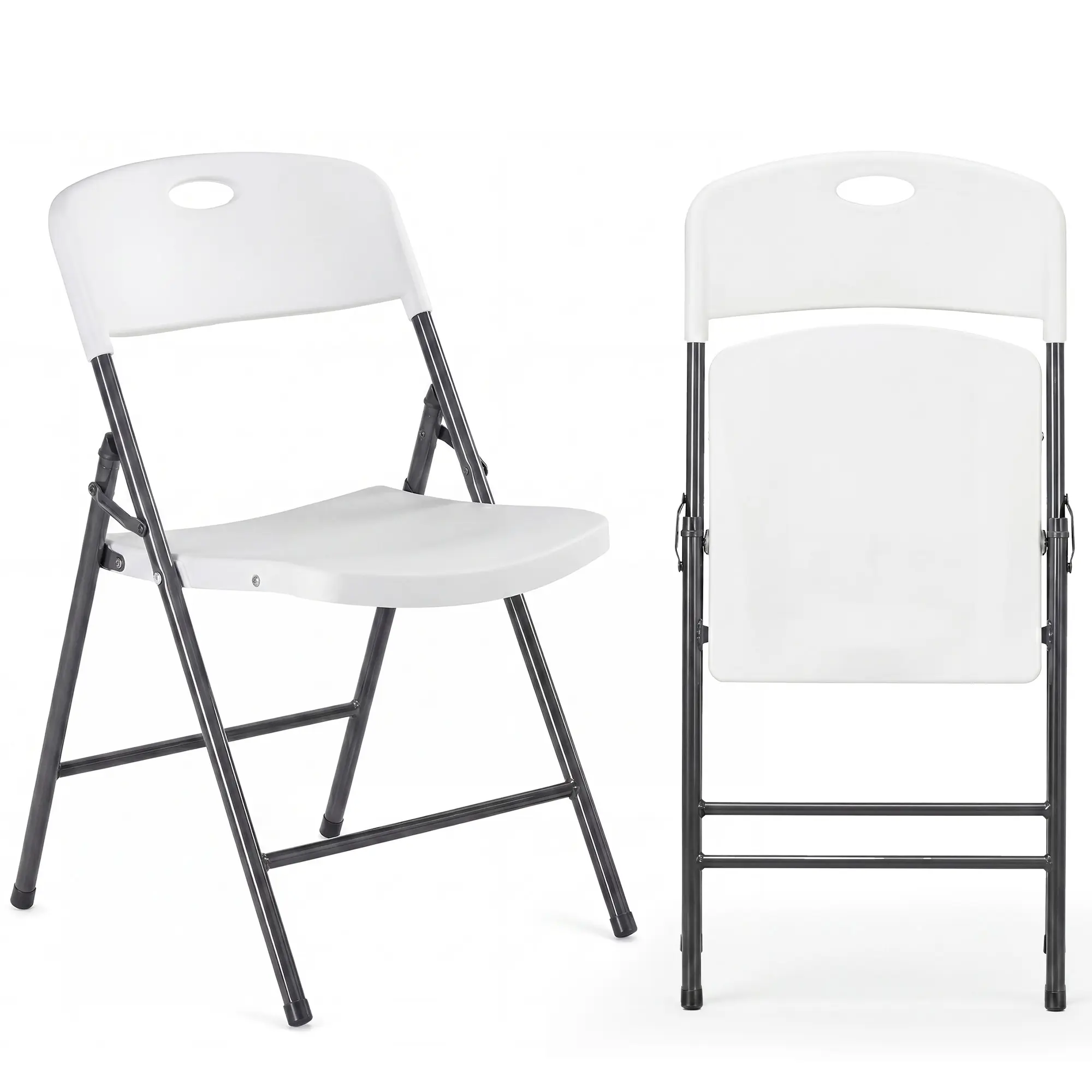 DUMOS Heavy-Duty Plastic Foldable Chair - Ergonomic Back, 330 Lbs Weight Capacity, Stackable, Portable Indoor & Patio Furniture, Plastic Folding Chairs, Chairs