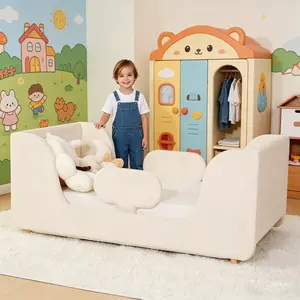 Lilypelle Toddler Bed Frame, Montessori Floor Bed with Extra Safety Guard, Standard Crib Size, Certified Fabric Kids Bed Frame