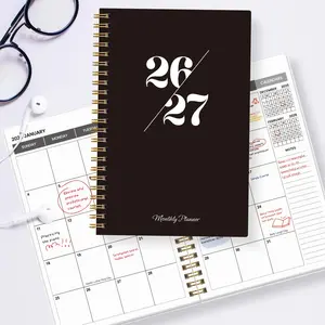 A5 Coil Notebook, Minimalist Deep Coffee Color Business Style Planner, Multi-Scenario Time Management Journal for Office & Learning