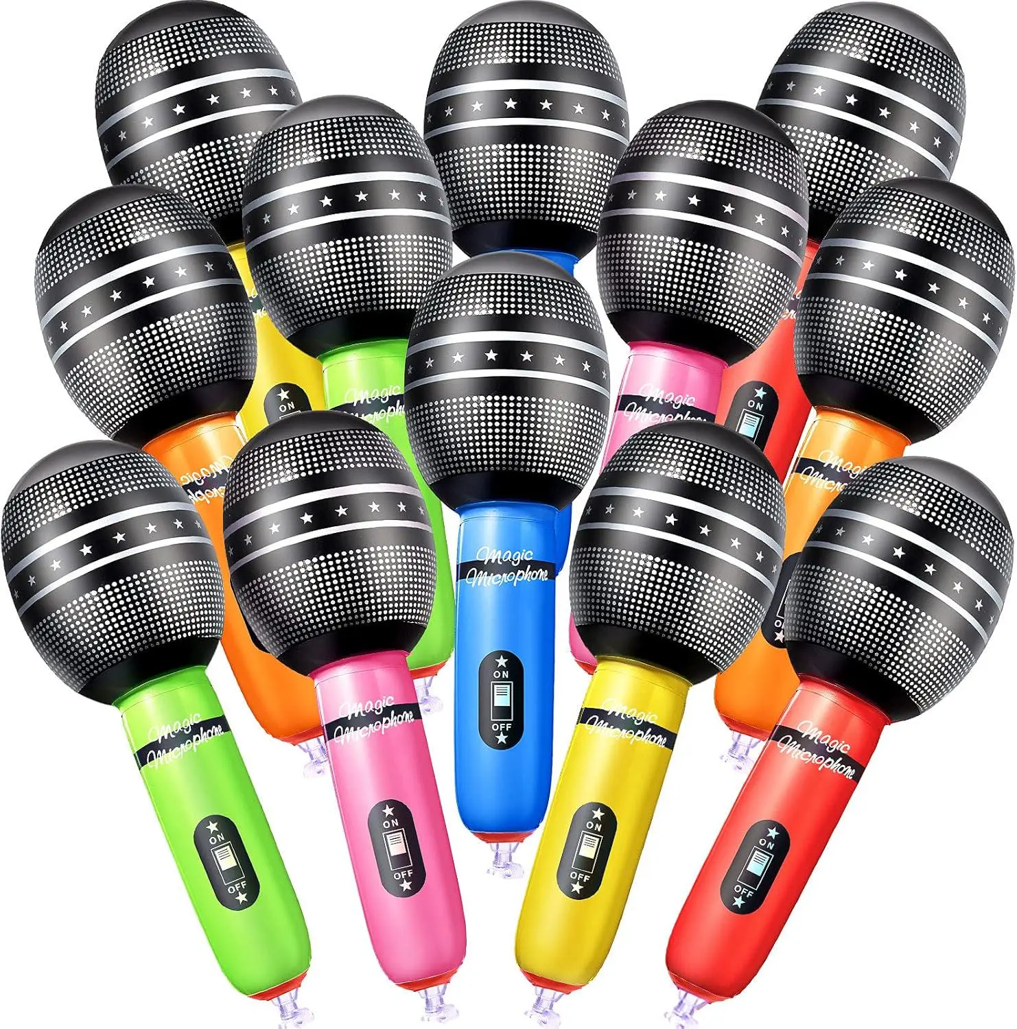Portable Wireless Star Inflatable Plastic Fake Microphone Props (30 Pcs, 9.4 in) - Easy-to-Install Blow Up Toys for Karaoke Concerts, 80s-90s Singer Birthday Party Decor - Home Improvement Building Wall Trim Accents, Camping Use