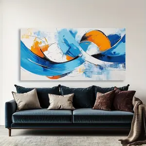Abstract Swirl Canvas Wall Art | Multi-color modern abstract painting with wood frame | Vibrant blue, orange and white | Ideal for living room, bedroom, home office | High-quality ink printed on durable canvas