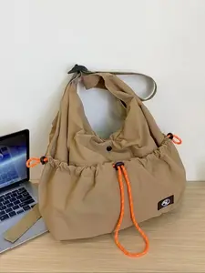 Women's Solid Color Large Capacity Tote Bag, Fashionable Shoulder Bag for Daily Used, Casual Trendy Versatile High-quality Daily Commuting Bag, Shopping Bag, Drawstring