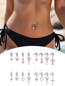 Silver Fake Belly Ring Clip On Belly Button Rings Stainless Steel Faux Belly Piercing Jewelry Fake Belly Button Piercing For Women White Pink Cubic Zirconia Butterfly Heart Cross Fake Belly Piercing Fake Belly Ring Non Piercing Belly Button Piercing
