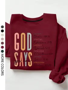 God Says Letter Print Sweatshirt for Women, Casual Loose-Fitting Homewear Top, Thick Fabric Comfortable Style for Spring & Fall