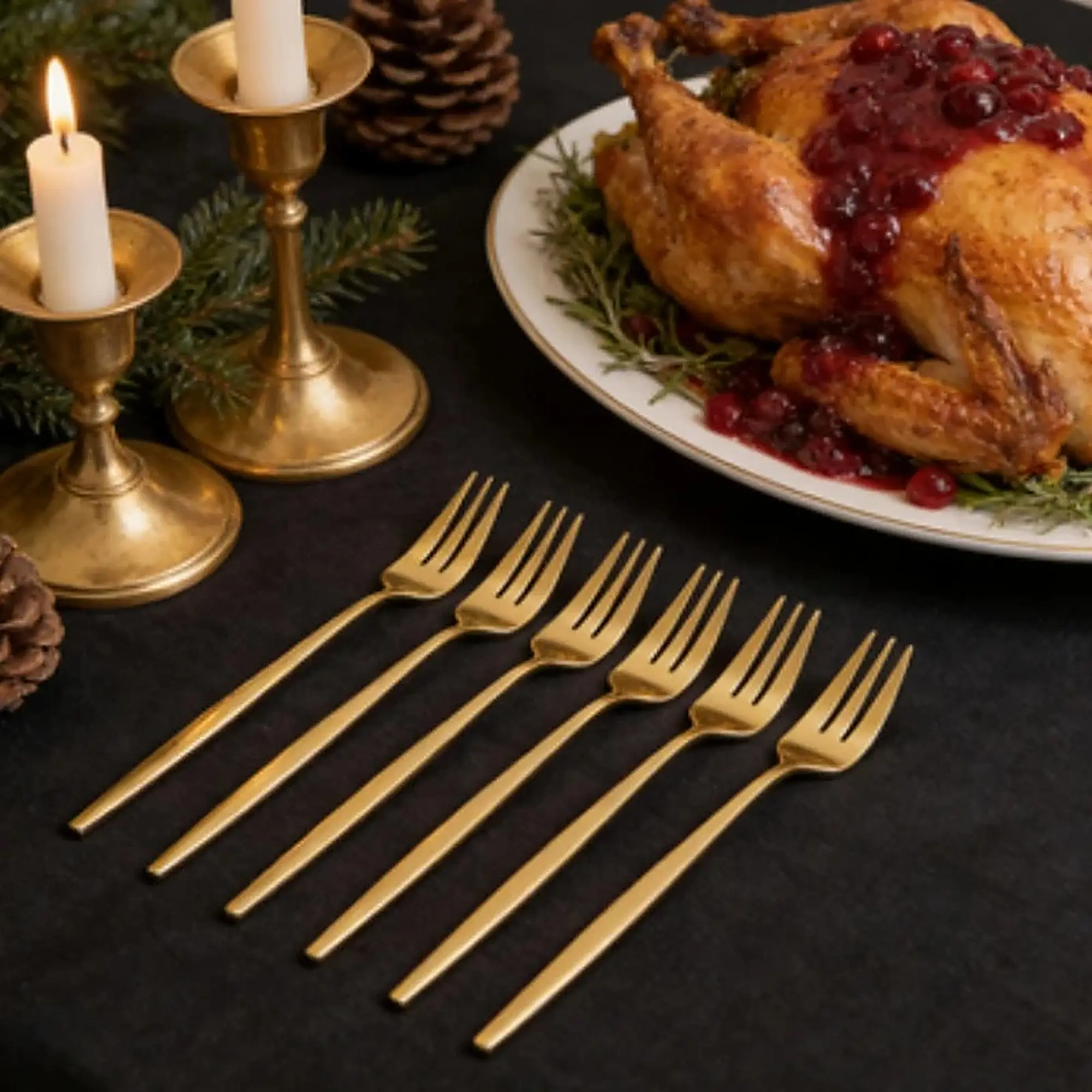 Gold Mini Dessert Forks Set of 6 - 5.5in Stainless Steel Cake, Fruit & Appetizer Forks for Parties