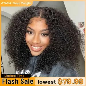 [4C Baby Hair Kinky Curly] Menglle Hair 7x6 Upgraded Pre Cut Lace Front Wig 200%/250% Density Glueless Beginner Wig Wear and Go Human Hair Lace Closure Wig Natural Color#Summervibes#TikTokShopStockUp