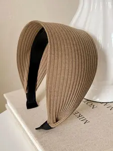 Women's Soft Wide Knitted Cotton Hairband, Korean Style Neutral Solid Color Turban, Casual All-Season Floral Design Headwear Accessory, Headband