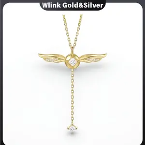 Gold Plated Elegant Angel Wing Y Lariat Necklaces for Women, Exquisite 3D Wing Pendant Inlaid Clear Simulated Diamond  Drop Chain, Minimalist Romantic Office Daily Dating Party Fashion Jewelry Accessories Gift