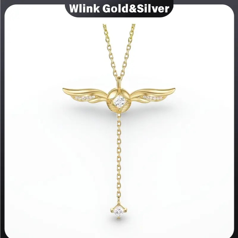 Gold Plated Elegant Angel Wing Y Lariat Necklaces, Exquisite 3D Wing Pendant Inlaid Clear Simulated Diamond  Drop Chain, Minimalist RomanticOffice Daily Dating Party Fashion Jewelry Accessories Gift wear party gift whimsical valentines day wed chic jewel