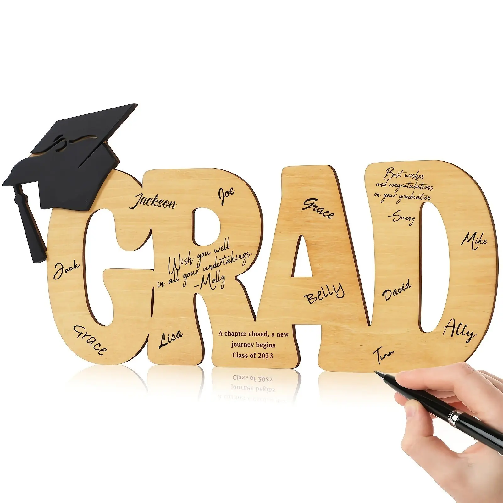 2026 Graduation Wooden Sign Board, Customizable Guest Book, High School Diploma Decoration, Creative Gift for Friends, Writeable Photo Prop