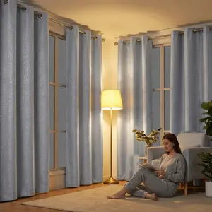 Curtain Club 4 Panels 34x95inch Semi-Transparent Curtains. The fabric is made of cationic two-color yarn, with silver thread interlacing. It features a metal ring design. Installation is simple, and it is stylish and high-end. L18