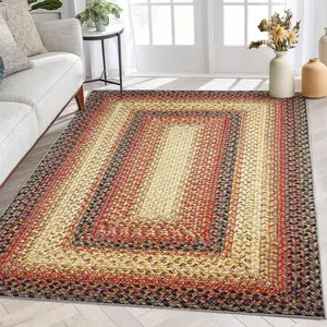 【GARVEE】5x7 Braided Printed Washable Area Rug - Farmhouse Boho Accent Rug for Indoor Use, Non-Slip Bohemian Large Carpet, Rustic Style for Living Room and Bedroom, Red
