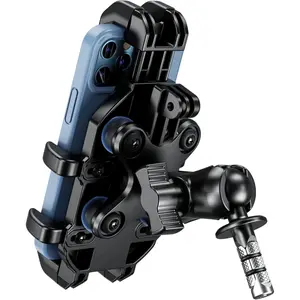 Motorcycle Fork Stem Phone Mount With Vibration Dampener, Adjustable Heavy Duty Cellphone Holder For Motorcycle Stem Tubes 12mm-25.4mm in Diameter, Compatible With 5.4'' - 7.2'' Smartphones