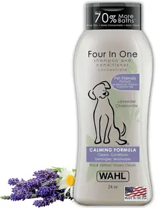 Wahl USA 4-in-1 Calming Pet Shampoo for Dogs – Cleans, Conditions, Detangles, & Moisturizes with Lavender Chamomile - Pet Friendly Formula - 24 Oz - Model 820000A