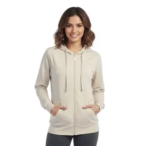 Women’s Lightweight Cotton Hoodie with Packets Full Zip Up Cotton Blend Drawstring Regular & Plus Size S-3XL Casual Zipper Hooded Sweatshirt Womenswear Activewear for Spring Fall Winter Outdoor
