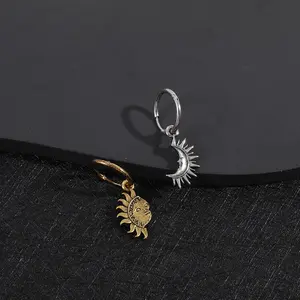 GTHIC Sun and Moon Asymmetrical Creative Design Simple Vintage Couple Hoop Earrings Daily Versatile Jewelry