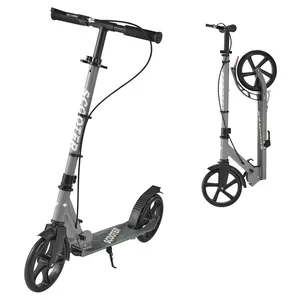 Kick Scooter For Kids Ages 8 And Up, Teens And Adults, 2-Wheel Scooter With Adjustable Height Handlebar, Wide Anti-Slip Deck, Foldable Lightweight Frame For Boys And Girls Up To 220 Lbs, Gray