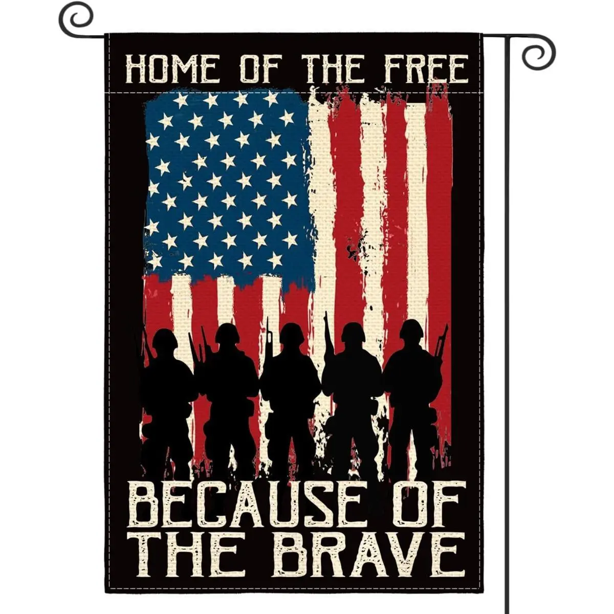 Home of The Free Because of The Brave Garden Flag 12x18in, Double-Sided Patriotic Military Yard Decor, USA Soldier Silhouette American Flag Outdoor Banner