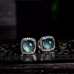 Natural Ice Blue Chalcedony Stud Earings Exquisite Ice Transparent Square Earrings for Women Engagement Wedding Jewelry Gift