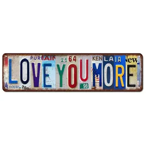 Vintage "Love You More" Aluminium Decorative Metal Tin Sign - 16x4 Inches Home Decor Products, Above Door Wall Art for Home Bar, Coffee Hall Retro Street-Style Plaque Warm Romantic Decoration