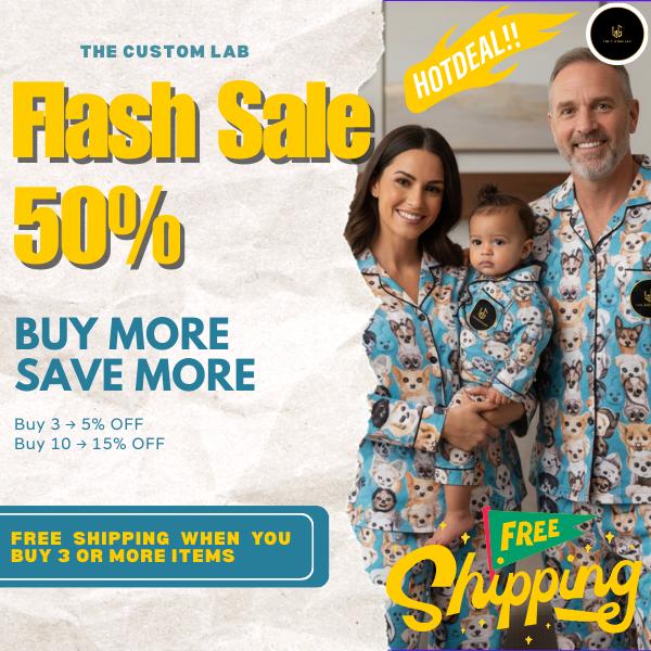 The Custom Lab Custom Face Pajama Set Personalized Photo Pajamas for Men & Women Christmas Family Sleepwear Gift 100% Polyester Herringbone Satin Lightweight Breathable Ultra Soft