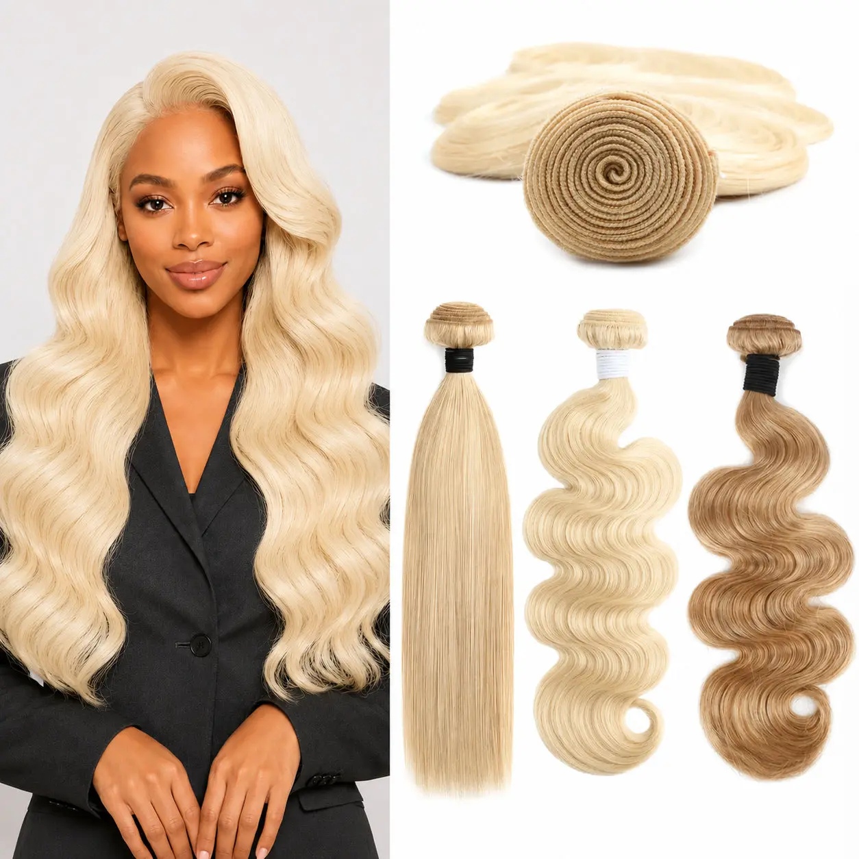 YGwigs #613 #27 Blonde Weft Bundles Body Wave & Straight 100% Human Hair Extensions