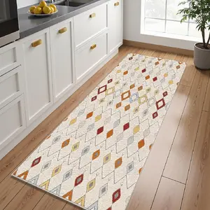 One light-colored diamond-patterned hallway rug, lightweight, easy-to-clean, foldable floor mat, washable and low-maintenance home decor rug, suitable for hallways, stairs, bedrooms, kitchens, etc.