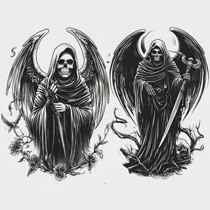 2 Sheets Temporary Tattoo Stickers, Waterproof Sweatproof Death God Design, Suitable for Men Women Halloween Daily Wear Body Art Fake Tattoos