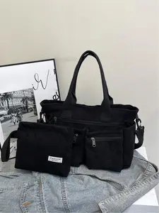 Women's Fashionable Solid Color Tote Bag & Makeup Bag Set, Large Capacity Multi-pocket Shoulder Bag & Cosmetic Bag, Casual Trendy Versatile High-quality Daily Commuting Bag Set