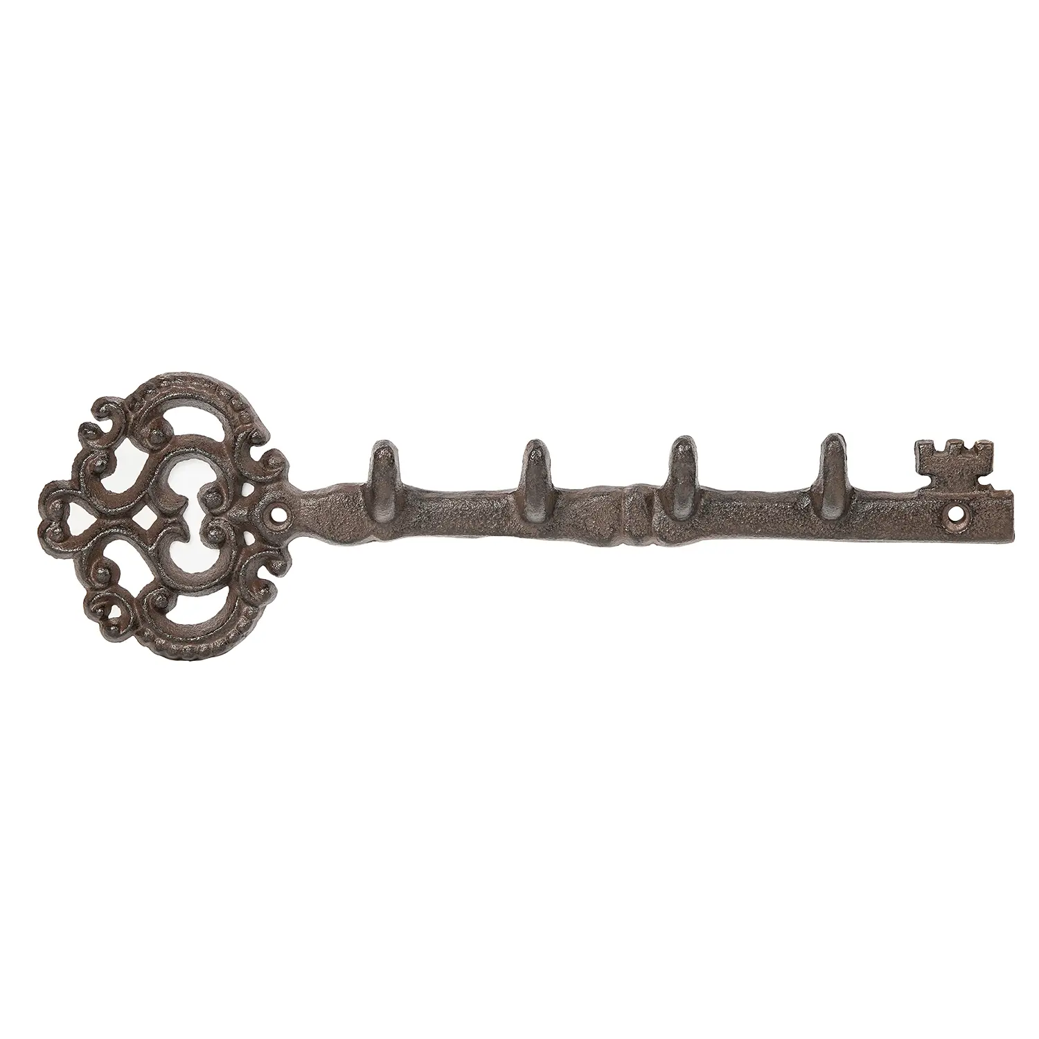 Sungmor Retro Industrial 4-Hook Metal Wall-Mount Key Holder, Vintage Brown Cast Iron Coat Hooks for Keys, Bags, Jewelry, Durable Home Decor Organization Solution